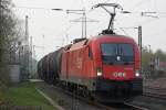 BB 1116 079 mit dem 47958 von Stadlau nach Duisburg Ruhort Hafen am Morgen des 4.4.12 bei der Durchfahrt durch Ratingen-Lintorf.