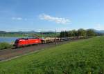 1116 104 mit einem leeren Autozug am 25.04.2009 bei Seekirchen am Wallersee.