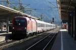 1116 151 mit OIC 961 Bregenz-Wien Westbahnhof auf Wrgl Hauptbahnhof am 31-7-2013.