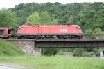 1116 162-9 am 17.Mai 2014 vor einem Gterzug auf der Brcke ber den Mrzbogen bei Kapfenberg.