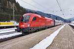 1116 133-0 mit IC 591 (Villach Hbf - Salzburg Hbf), am 13.3.2016 bei der einfahrt in Mallnitz-Obervellach.