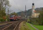 1116 201 mit einem wegen Bauarbeiten im Chiemgau umgeleiteten Railjet nach Budapest am 25.10.2014 bei Wernstein am Inn.