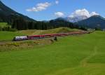 1116 250 mit einem umgeleiteten Railjet am 17.08.2014 bei Fieberbrunn.