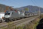 1116 141 (Siemens) mit Güterzug bei Niklasdorf am 5.11.2015.