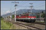 1142 586 + 144 125 fahren am 19.06.2019 durch die Abzweigung Bruck an der Mur Stadtwald.