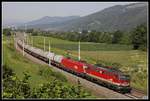 1142 694 + 1116 055 mit Güterzug bei Niklasdorf am 27.06.2019.