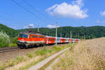 1142 644 ÖBB schiebt den REX 5906 (Linz Hbf - Passau Hbf) bei Wernstein, 22.07.2020