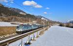 1142 642 + 1142 656 mit einem Getreidezug am 05.03.2022 bei Bruck-Fusch.