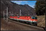 1144 087 + 1144 062 + 1144 123 mit Güterzug zwischen Bruck an der Mur und Pernegg am 14.02.2018.