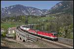 1144 245 + 1144 080 mit Güterzug auf dem Schwarzaviadukt am 19.04.2018.