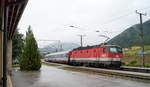 1144 227-6 mit IC 503  Pyhrn-Priel  (Linz Hbf - Graz Hbf) bei der Abfahrt in Windischgarsten, 08.07.2019.