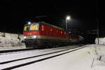 Bei Semmering Unterwerk kam der RID57709 mit der 1144 274 und der 1144 094 am bereits 29.12.2021 erneut zum Stehen denn hier wird im Semmeringtunnel das Nachschiebetriebfahrzeug 1144 226 abgekuppelt