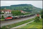 Eine 1144er ist mit einem Autotransportzug unterwegs in Richtung Gemnden.