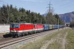 1144 213 + 1144 218 mit Güterzug bei Stübing am 8.03.2015.