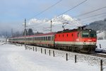 IC 515 nach Graz war am 08. Februar 2014 mit 1144.230 bespannt, aufgenommen bei Fieberbrunn in Tirol.