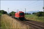 Die Villacher 1216 127 bringt am 24.06.07 den 44874 von Cervignano nach Mnchen Nord. Aufgenommen bei Hilperting.