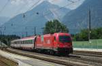 1216 013 (E190 013) fuhr am 16.07.2010 mit einem EC in Richtung Norden durch Brixlegg.