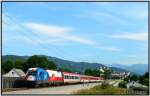 EC 100 mit der 1216 226 als Zugtriebfahrzeug fhrt bei Traumwetter aus dem Bahnhof Kirchdorf an der Krems aus.21.08.2008