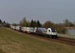 1216 955 mit einem Containerzug am 24.03.2013 bei Pleinting.