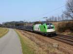 Die 1216 954 mit einem leeren Autozug am 24.03.2012 unterwegs bei Pölling.