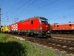 1293 195-4 braust mit UNIMAT 08-4x4-4/S durch den Bhf.