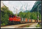 1245 511 mit Güterzug in Gesäuse Eingang am 31.07.1995.