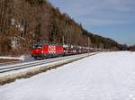 Die 1293 031 mit einem Autozug am 09.02.2019 unterwegs bei Pöckau.