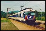 4010 007 fährt am 29.06.1995 als IC552 durch Kapfenberg Haltestelle.