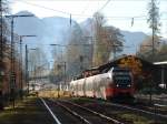 Ein BB 4023 als RB 5060 Berchtesgaden - Schwarzach-St.Veit bei Einfahrt in Bischofswiesen am Morgen des 27.10.2008