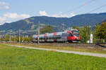 4024 126-7 mit  Linie Sal  Sticker auf der Vorarlbergbahn nach Feldkirch, kurz hinter Dornbirn.