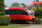 S-Bahn Vorarlberg auf dem Weg von Lindau nach Bludenz, hier kurz nach dem Bahndamm von Lindau, hinter dem B zweigt die Strecke nach Bludenz von der Algubahn (nach Mnchen) ab ...