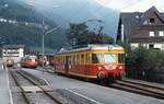 Der von der Bad Eilsener Kleinbahn erworbene ET 10.101 der Montafonerbahn im August 1982 im Bahnhof Schruns, im Hintergrund die ET 10.103 und 104 sowie die von der ÖBB gekauften 1045.01 und 03