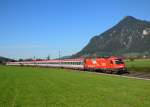 1216 015 mit einem EC nach Verona am 13.10.2013 bei Niederaudorf.