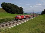 Die 1116 225 mit einem RJ am 31.05.2018 unterwegs bei Straß.