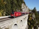 Die 1116 225 mit einem RJ am 12.10.2019 unterwegs bei Breistenstein.