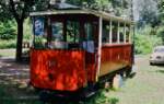 Straßenbahnwagen 148 auf dem Areal der Lendcanaltramway Klagenfurt, 25.08.1986