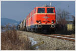 2143.56 und 2143 070 vom Verein Neue Landesbahn am 25.2.2018 mit einem leeren Getreidezug von Korneuburg nach Ernstbrunn unterwegs, aufgenommen bei der Kaserne Korneuburg.