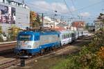 380 013 mit dem EC 102 am Beginn seiner Reise von Wien nach Warschau, am 26.10.2015 in Wien Penzing.