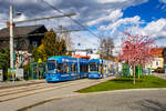 Graz. Auch der Frühling hält schon inne in Österreich: Cityrunner 661 und 655 der Graz Linien, stehen hier am 17.03.2024 in der Haltestelle Mariagrün.
