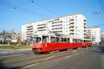 Am 8.3.2017 war E1 4858 mit Beiwagen c4 1359 als Dienstfahrt durch die Jägerstraße im Wiener Bezirk Brigittenau unterwegs.