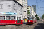 E2 4308 wartet mit c5 1508 auf der Linie 6 darauf, dass E1 4536 mit c4 1311 in den Bhf.