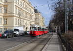 Wien Wiener Linien SL 40 (E2 4030 (SGP 1979) + c5 1430 (Bombardier-Rotax 1979)) XVIII, Währing, Gentzgasse / Aumannplatz am 14. Feber / Februar 2019.