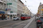 Wien Wiener Linien SL 49 (E1 4539 + c4 1357 (Bombardier-Rotax, vorm. Lohnerwerke, 1974 bzw. 1976)) XIV, Penzing / XV, Rudolfsheim-Fünfhaus, Rudolfsheim, Hütteldorfer Straße / Nobilegasse / Kienmayergasse am 12. Feber / Februar 2019.