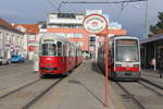 Wien Wiener Linien SL 30 (c4 1359 + E1 4558 (Bombardier-Rotax, vorm. Lohnerwerke, 1976)) / SL 31 (B1 741) XXI, Floridsdorf, Stammersdorf, Bahnhofplatz am 29. November 2019.