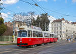 Wien     Wiener Linien E2 4053 + 1453 als Linie 49, Breitensee, 20.02.2020.