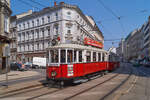 Anlsslich des Tramwaytages 2017 war ein M-k6-k6-Zug, bestehend aus M 4148 und den k6 1518 und 1530 zwischen dem Bahnhof Grtel und Schottentor unterwegs.