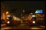 Am Abend des 14.02.10 stehen ein Wagen von den Linien 2 und 33 an der Endstelle Foridsdorfer Brcke.