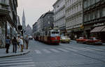 Wien Wiener Stadtwerke-Verkehrsbetriebe (WVB) SL 49 (E1 4759 (SGP 1971)) XV, Rudolfsheim-Fünfhaus, Märzstraße / Schweglerstraße im Juli 1977.