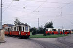 Wien Wiener Stadtwerke-Verkehrsbetriebe (WVB) SL 25 (M 4052 (Simmeringer Waggonfabrik 1928)) XXII, Donaustadt, Kagran, Wagramer Straße / Eipeldauerstraße (Endstation) im Juli 1975.