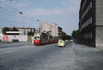 Wien Wiener Stadtwerke-Verkehrsbetriebe (WVB) SL 6 (E1 4503 (Lohnerwerke 1972)) XI, Simmering, Geiselbergstraße / Am Kanal im Juli 1977. - Scan eines Diapositivs. Kamera: Leica CL.